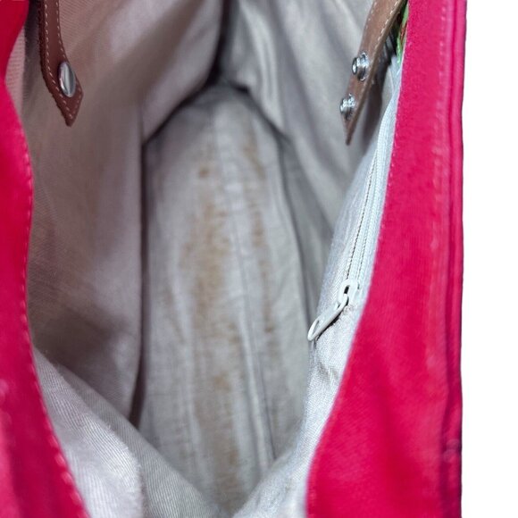 Fossil Coated Canvas Small Tote Bag Hand Bag Purse Pockets Orange Leather Straps - Picture 8 of 13